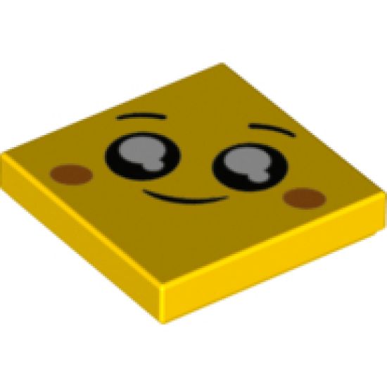 Tile 2 x 2 with Face, Smile, Black Eyes with White Pupils, Orange Cheeks Pattern