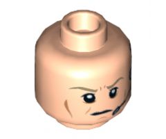 Minifigure, Head Male Dark Tan Eyebrows Furrowed, Cheek Lines, Frown, Headset Pattern (SW Airen Cracken) - Hollow Stud