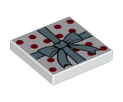 Tile 2 x 2 with Metallic Light Blue Ribbon with Bow, Red Polka Dots Pattern