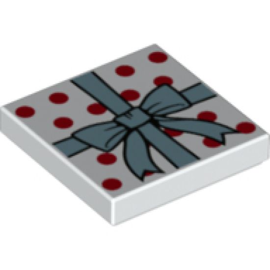 Tile 2 x 2 with Metallic Light Blue Ribbon with Bow, Red Polka Dots Pattern