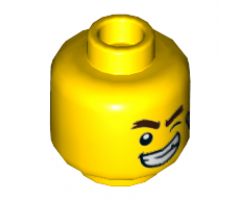 Minifigure, Head Dual Sided Bandage, Dark Brown Bushy Eyebrows, Winking Left Eye, Lopsided Big Smile / Scared Pattern - Hollow Stud