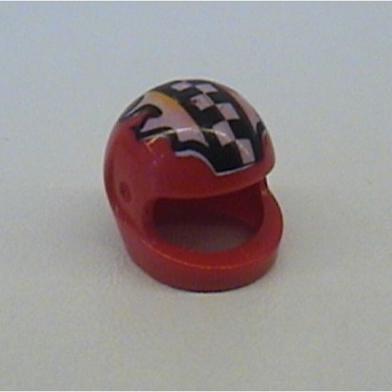 Minifigure, Headgear Helmet Motorcycle (Standard) with Checkered Stripe and Flames Pattern