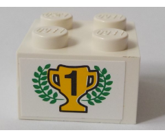 Brick 2 x 2 with Black Number 1 on Yellow Trophy Cup and Laurels Pattern (Sticker) - Set 6337