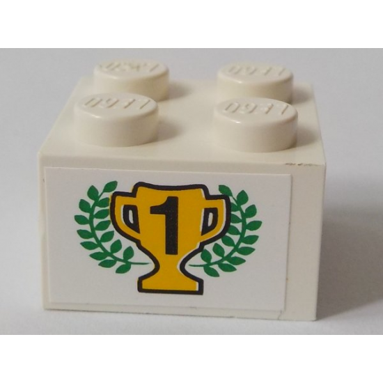 Brick 2 x 2 with Black Number 1 on Yellow Trophy Cup and Laurels Pattern (Sticker) - Set 6337