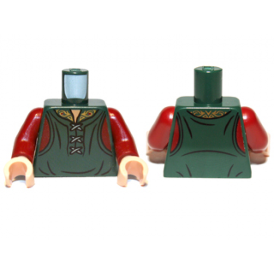 Torso LotR Shirt with Laces and Metallic Gold Collar Pattern (King Theoden) / Dark Red Arms / Light Nougat Hands