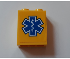 Brick 1 x 2 x 2 with Inside Stud Holder with EMT Star of Life Pattern (Sticker) - Set 60179