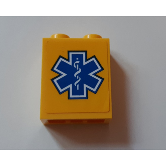 Brick 1 x 2 x 2 with Inside Stud Holder with EMT Star of Life Pattern (Sticker) - Set 60179