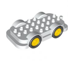 Duplo, Vehicle Car Base 4 x 8 with Four Black Wheels and Yellow Hubs
