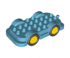 Duplo, Vehicle Car Base 4 x 8 with Four Black Wheels and Yellow Hubs