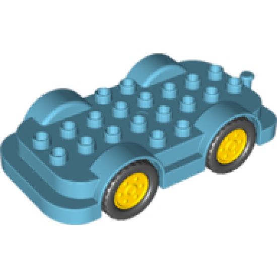 Duplo, Vehicle Car Base 4 x 8 with Four Black Wheels and Yellow Hubs