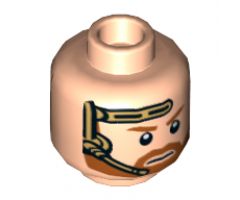 Minifigure, Head Dual Sided Dark Orange Trim Beard and Headset, Closed Mouth / Bared Teeth Pattern (SW Obi-Wan) - Hollow Stud