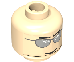 Minifigure, Head Glasses with Silver Sunglasses, Black Eyebrows Pointed, Thin Grin Pattern - Blocked Open Stud