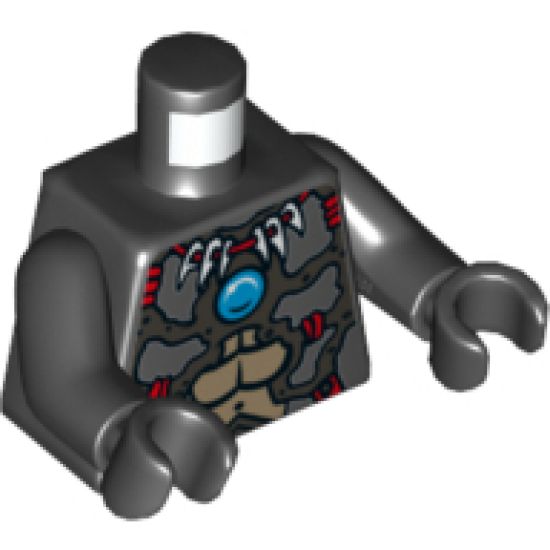 Torso Chima Silver Armor, Muscles, Bone Necklace, Red Winged Skull Emblem and Blue Round Jewel (Chi) Pattern / Black Arms / Black Hands