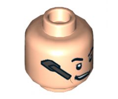 Minifigure, Head Dual Sided Black Eyebrows, Cheek Lines, Headset and Crooked Smile / Black Sunglasses with Reflections Pattern - Hollow Stud