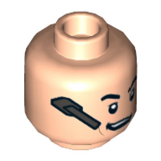 Minifigure, Head Dual Sided Black Eyebrows, Cheek Lines, Headset and Crooked Smile / Black Sunglasses with Reflections Pattern - Hollow Stud