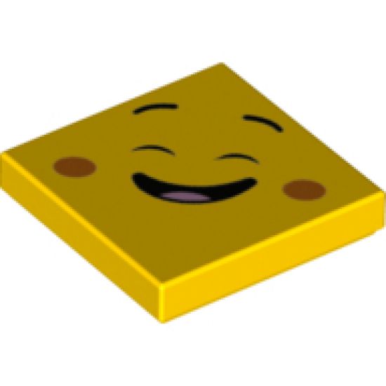 Tile 2 x 2 with Face, Cheerful, Closed Eyes, Raised Eyebrows, Orange Cheeks Pattern