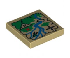 Tile 2 x 2 with Map River, Mayan/Aztec Ruins, and Red 'X' Pattern