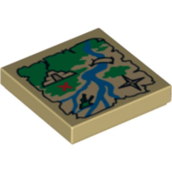 Tile 2 x 2 with Map River, Mayan/Aztec Ruins, and Red 'X' Pattern