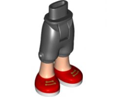 Mini Doll, Legs with Hips and Trousers Cropped, Light Nougat Legs and Red Sneakers with Gold Laces Pattern