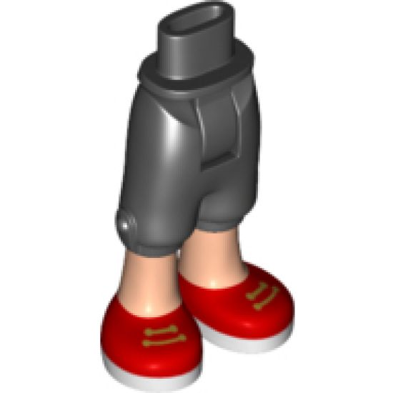 Mini Doll, Legs with Hips and Trousers Cropped, Light Nougat Legs and Red Sneakers with Gold Laces Pattern