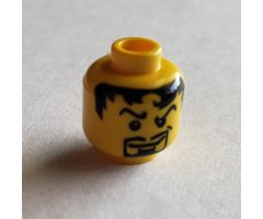 Minifigure, Head Male Pupils, Black Hair, Curly Eyebrows, Goatee Pattern - Hollow Stud
