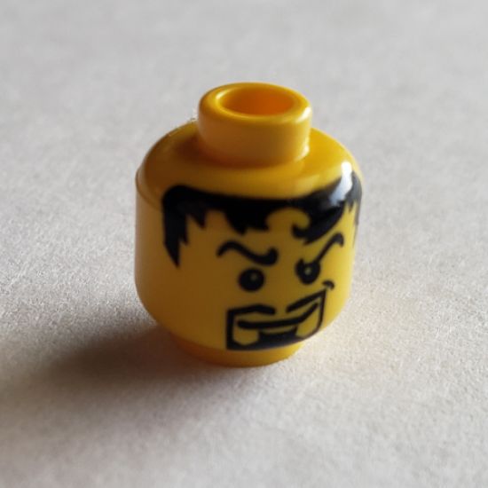 Minifigure, Head Male Pupils, Black Hair, Curly Eyebrows, Goatee Pattern - Hollow Stud