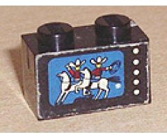 Brick 1 x 2 with Cowboys & Horses on TV Pattern (Sticker) - Sets 376-2 / 560-1