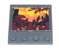 Tile, Modified 4 x 4 with Studs on Edge with Framed Painting of Battle Scene with Warriors and Dragon Pattern (Sticker) - Set 71741