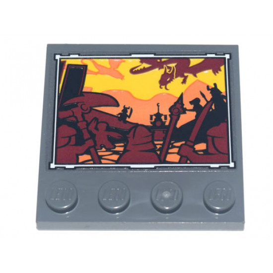 Tile, Modified 4 x 4 with Studs on Edge with Framed Painting of Battle Scene with Warriors and Dragon Pattern (Sticker) - Set 71741