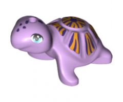 Turtle, Friends / Elves with Medium Azure Eyes, Dark Purple Spots, and Dark Purple and Bright Light Orange Shell Pattern