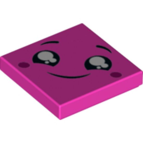 Tile 2 x 2 with Face, Smile, Black Eyes with White Pupils, Raised Eyebrows, Red Cheeks Pattern