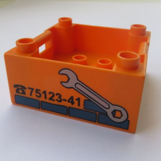 Duplo Container Box 4 x 4 with Studs on Corners with Wrench and Repair Phone Number Pattern