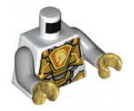 Torso Nexo Knights Armor, Metallic Gold Panels, Orange Emblem, Yellow Horse Head Pattern / Light Bluish Gray Arms / Pearl Gold Hands