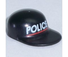 Minifigure, Headgear Cap - Long Flat Bill with White 'POLICE' and Red Line Pattern