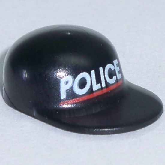 Minifigure, Headgear Cap - Long Flat Bill with White 'POLICE' and Red Line Pattern