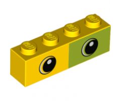 Brick 1 x 4 with Lime Rectangle Half and Two Eyes Pattern