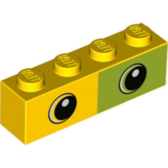 Brick 1 x 4 with Lime Rectangle Half and Two Eyes Pattern