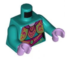 Torso Female Ornate Vest and Dress, Magenta Collar, Filigree, Sash, Gold Trim and Musical Note Pattern / Dark Turquoise Arms / Lavender Hands