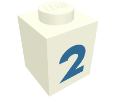 Brick 1 x 1 with Blue '2' Pattern (Bold Font)
