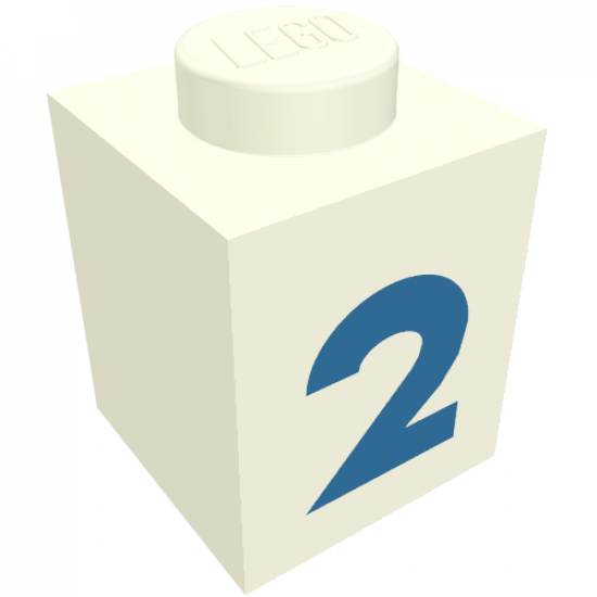 Brick 1 x 1 with Blue '2' Pattern (Bold Font)
