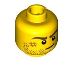 Minifigure, Head Beard Stubble, Brown Eyebrows, Crooked Smile, White Pupils and Scar Pattern - Blocked Open Stud