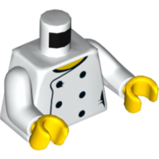 Torso Female Chef with 6 Black Buttons and Yellow Neck, 'LEGO HOUSE Home of the Brick' on Back Pattern / White Arms / Yellow Hands