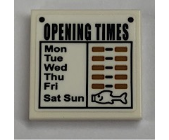 Tile 2 x 2 with 'OPENING TIMES' Pattern (Sticker) - Set 21310