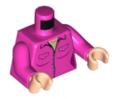 Torso Female Outline Button Down Shirt with Two Pockets and White Buttons Pattern / Dark Pink Arms / Light Nougat Hands