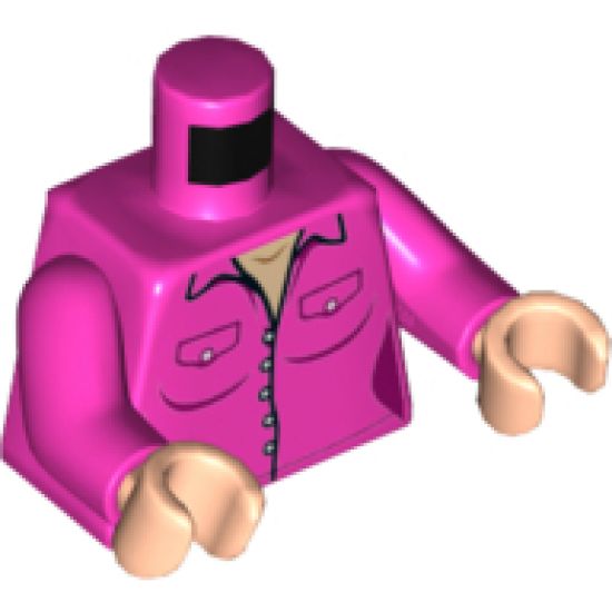 Torso Female Outline Button Down Shirt with Two Pockets and White Buttons Pattern / Dark Pink Arms / Light Nougat Hands