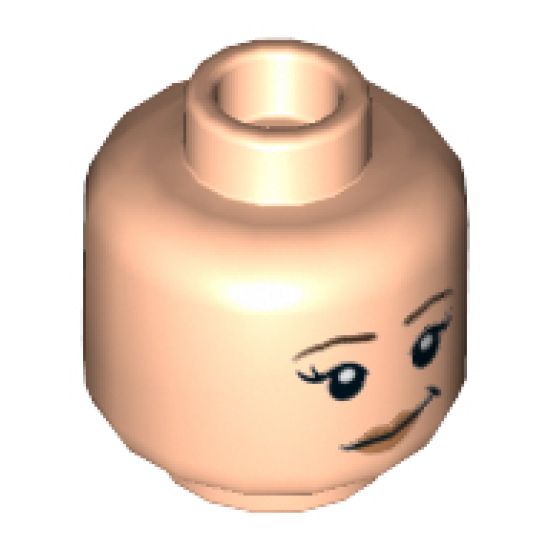 Minifigure, Head Dual Sided Female Brown Eyebrows, Eyelashes, Pink Lips, Smile / Frown Pattern - Hollow Stud
