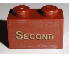 Brick 1 x 2 with Gold 'SECOND' Pattern (Sticker) - Set 10194
