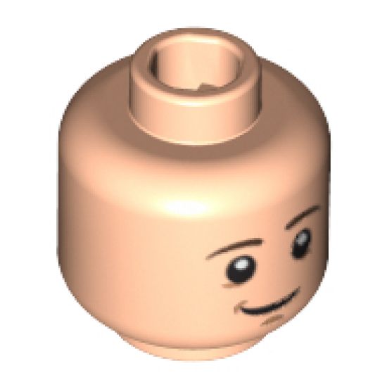 Minifigure, Head Dual Sided Brown Eyebrows, White Pupils, Chin Dimple, Smile / Open Mouth Scared Pattern - Hollow Stud