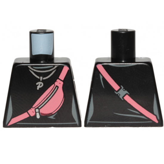 Torso Female Top with Coral Diagonal Kidney Bag and Silver Necklace with Letter P Pendant Pattern