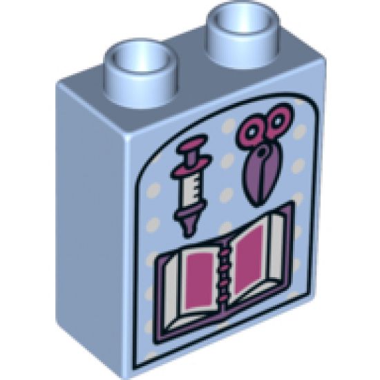 Duplo, Brick 1 x 2 x 2 with Scissors, Book and Syringe Pattern